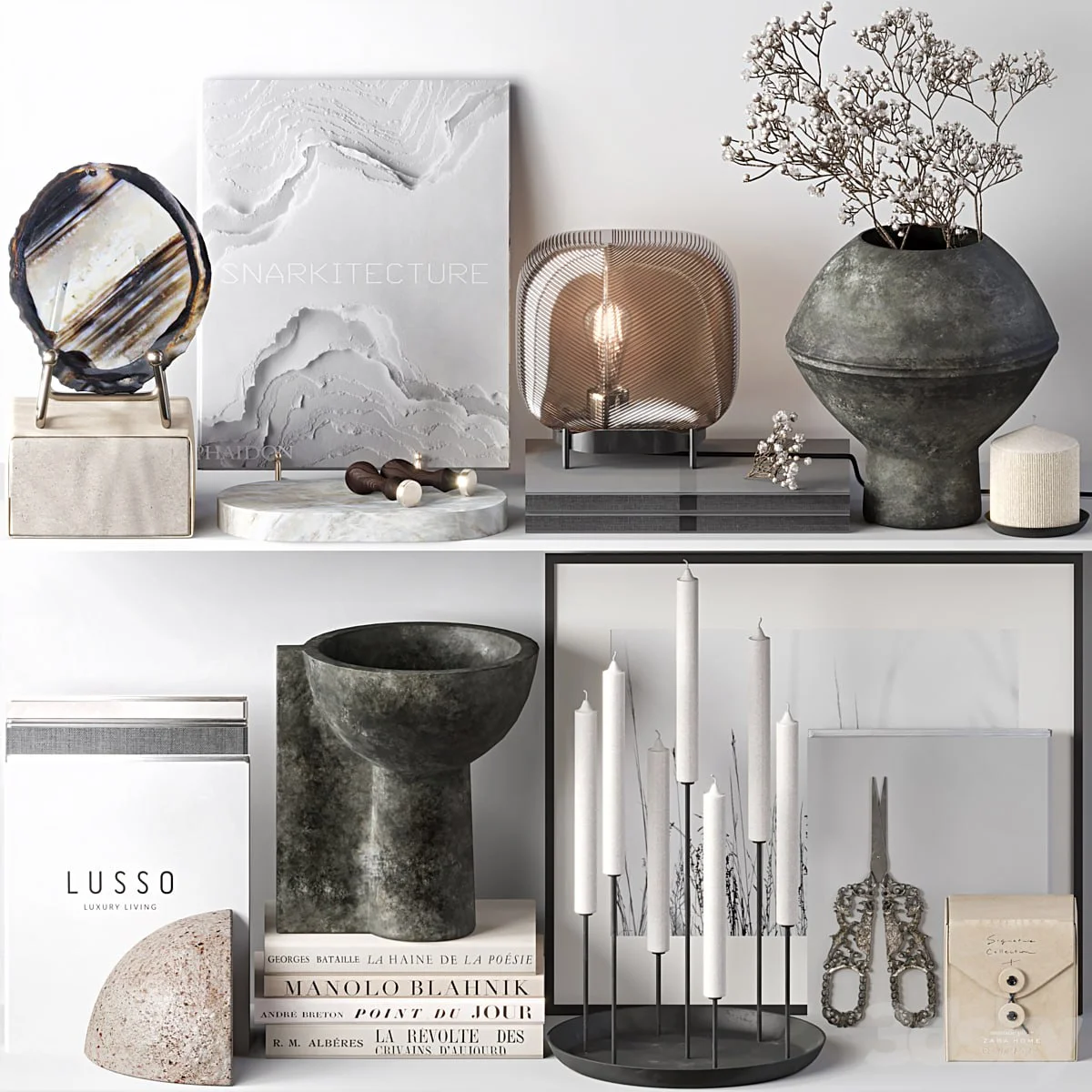 Decorative set 020 with gypsophila and ceramics